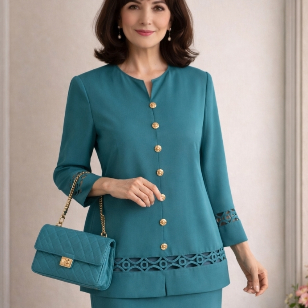 Leslie Fay | Vintage Elegant Teal Jacket & Skirt Suit Modern Classic